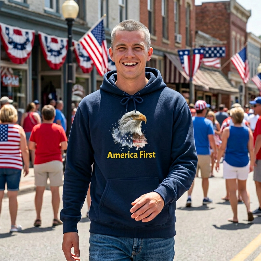 America First Eagle Hoodie — Patriotic USA Flag Graphic Sweatshirt