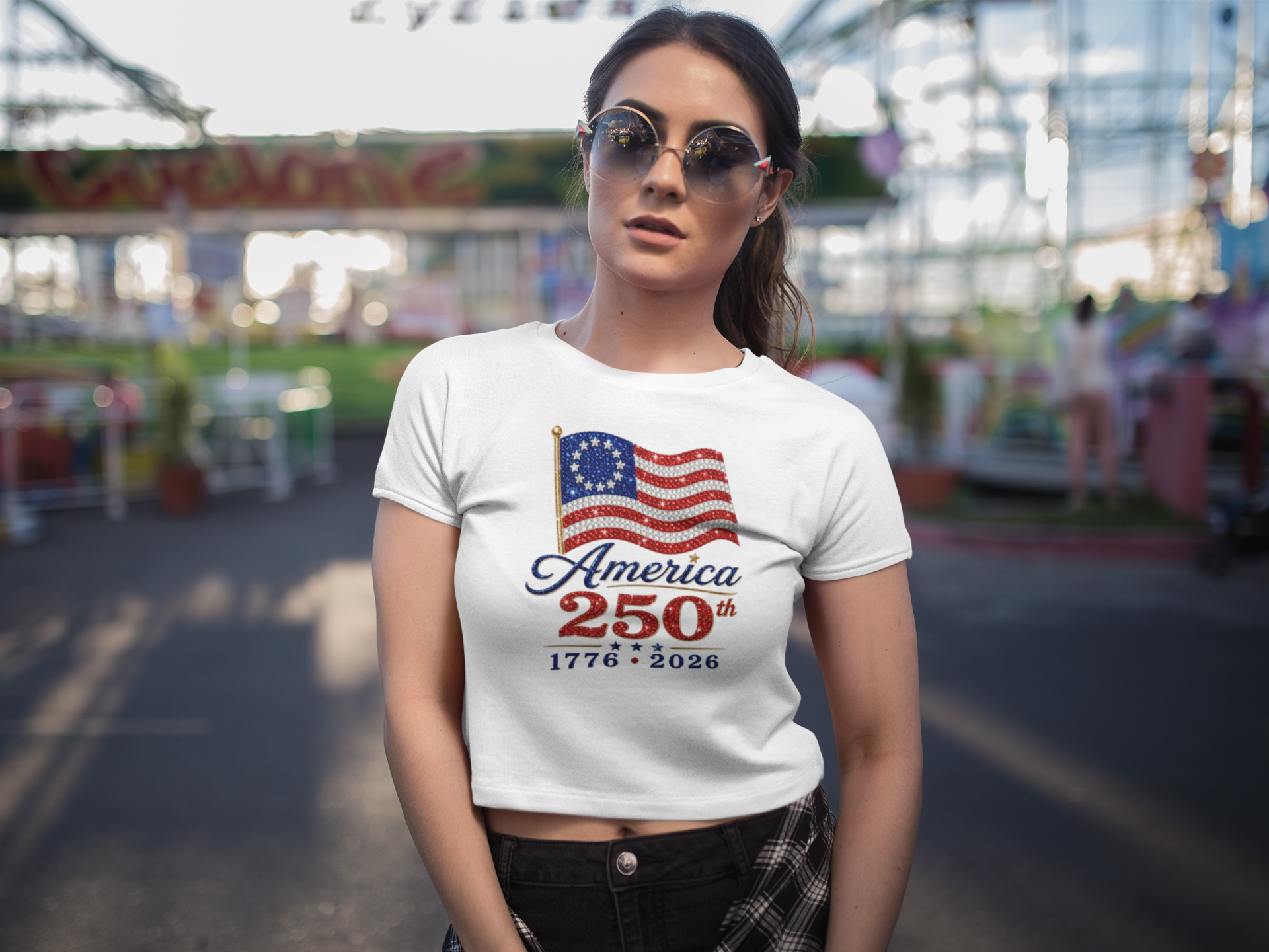 America 250 Crop Top - Women's 1776-2026 Patriotic Flag