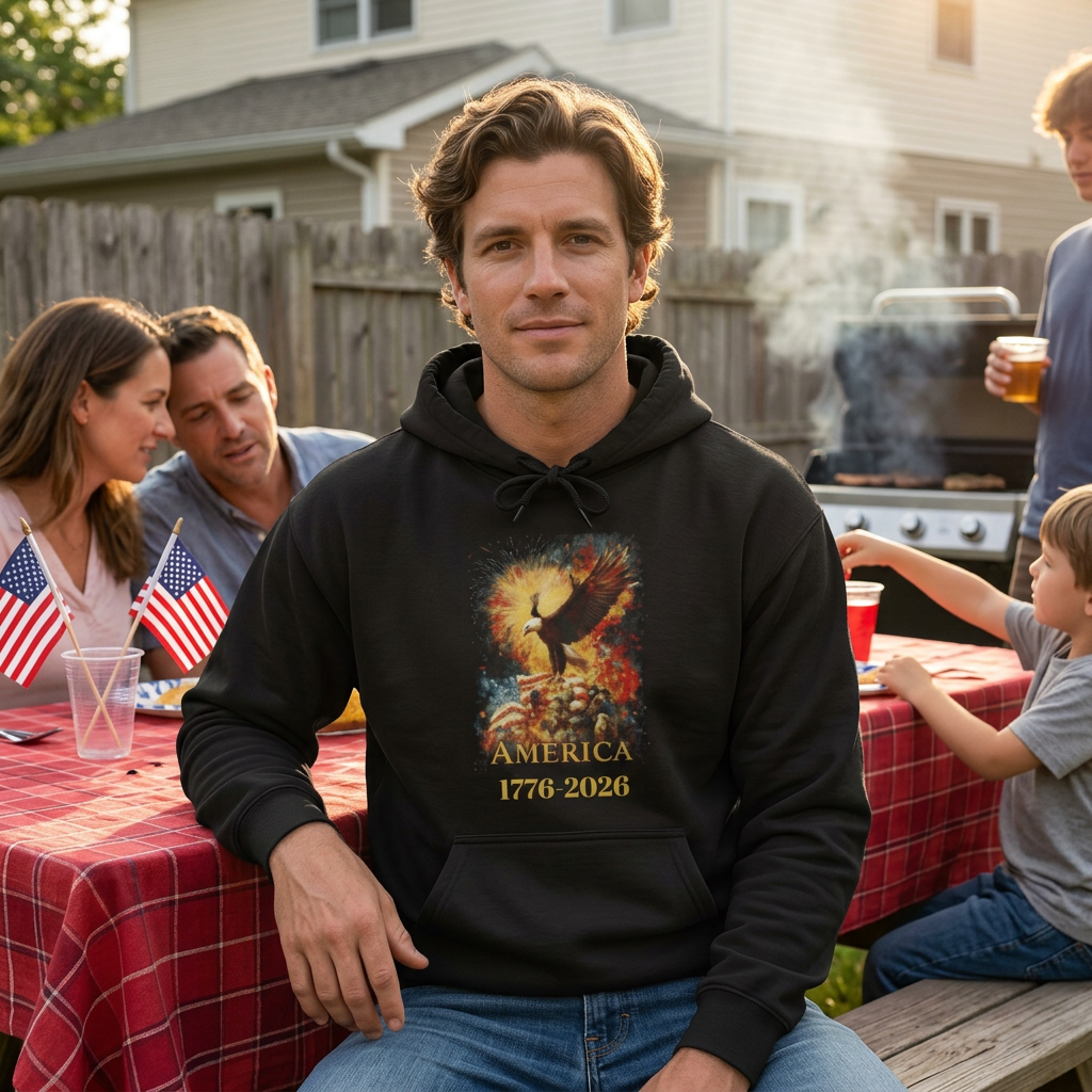 America First Fleece Hoodie — Patriotic 1776–2026