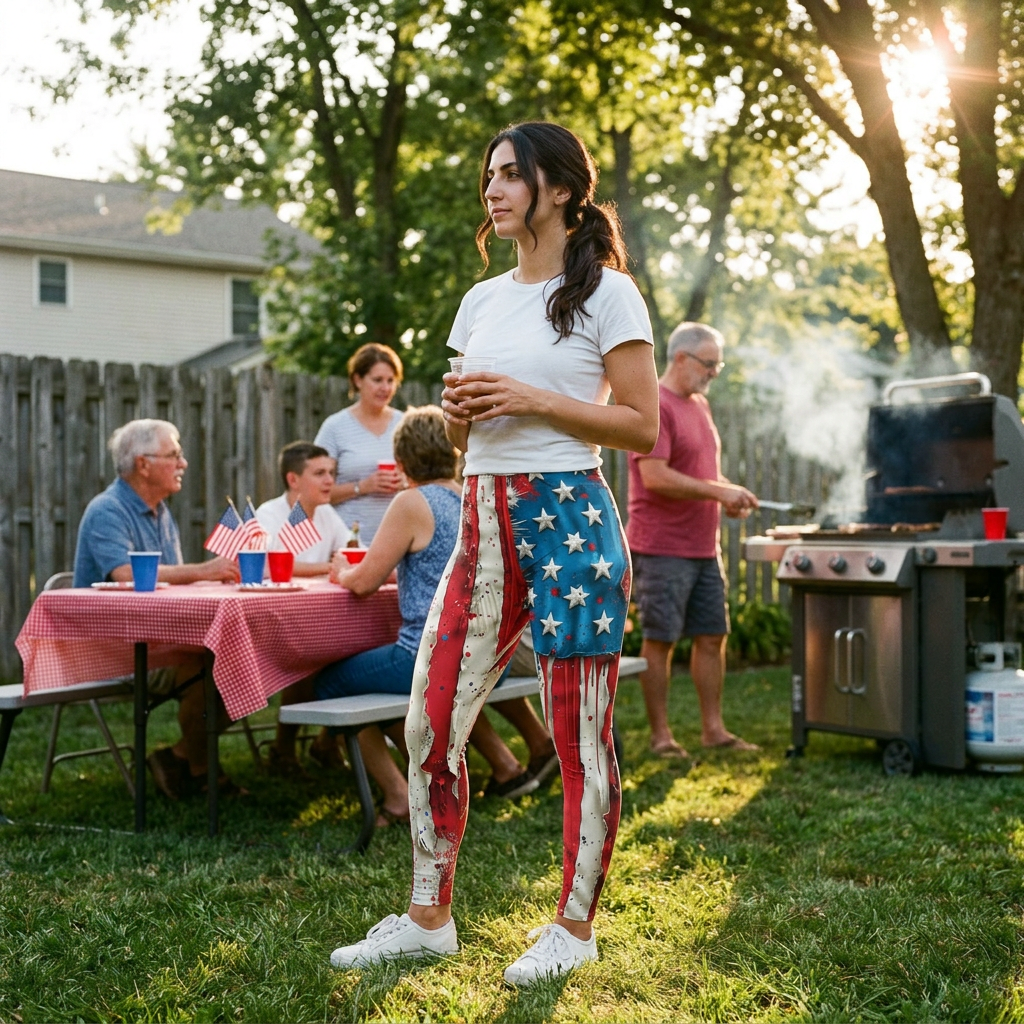 American Flag Paint-Drip Leggings — Patriotic Stars & Stripes Activewear