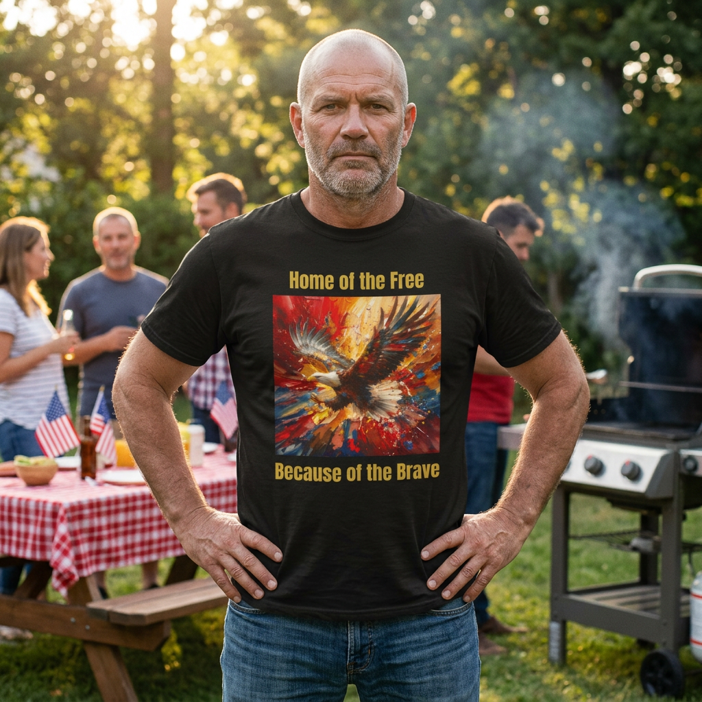 Patriotic Eagle T-Shirt – "Home of the Free, Because of the Brave" Graphic Tee