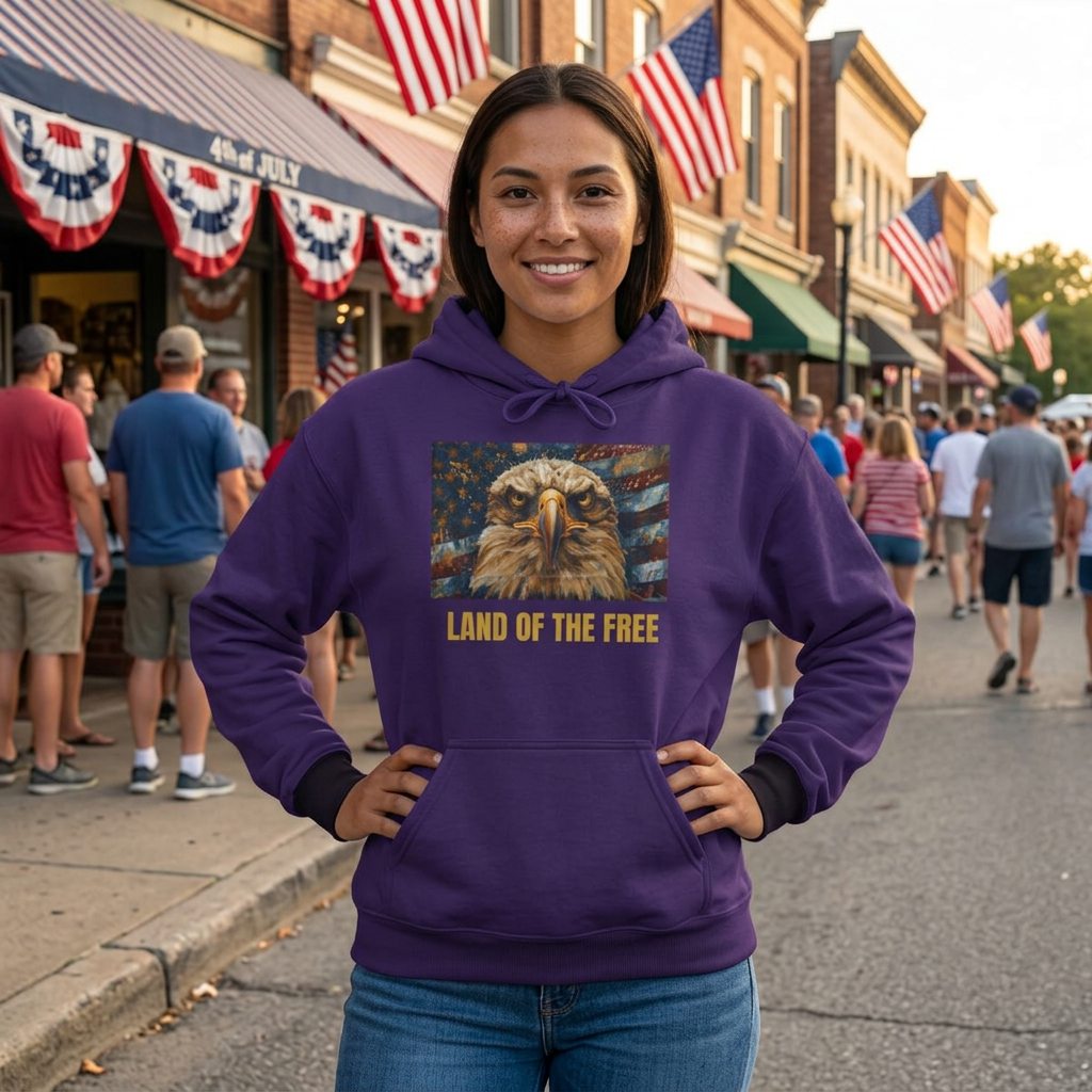 Patriotic Eagle Hoodie — American Flag Bald Eagle with "1776 - 2026" Back Print