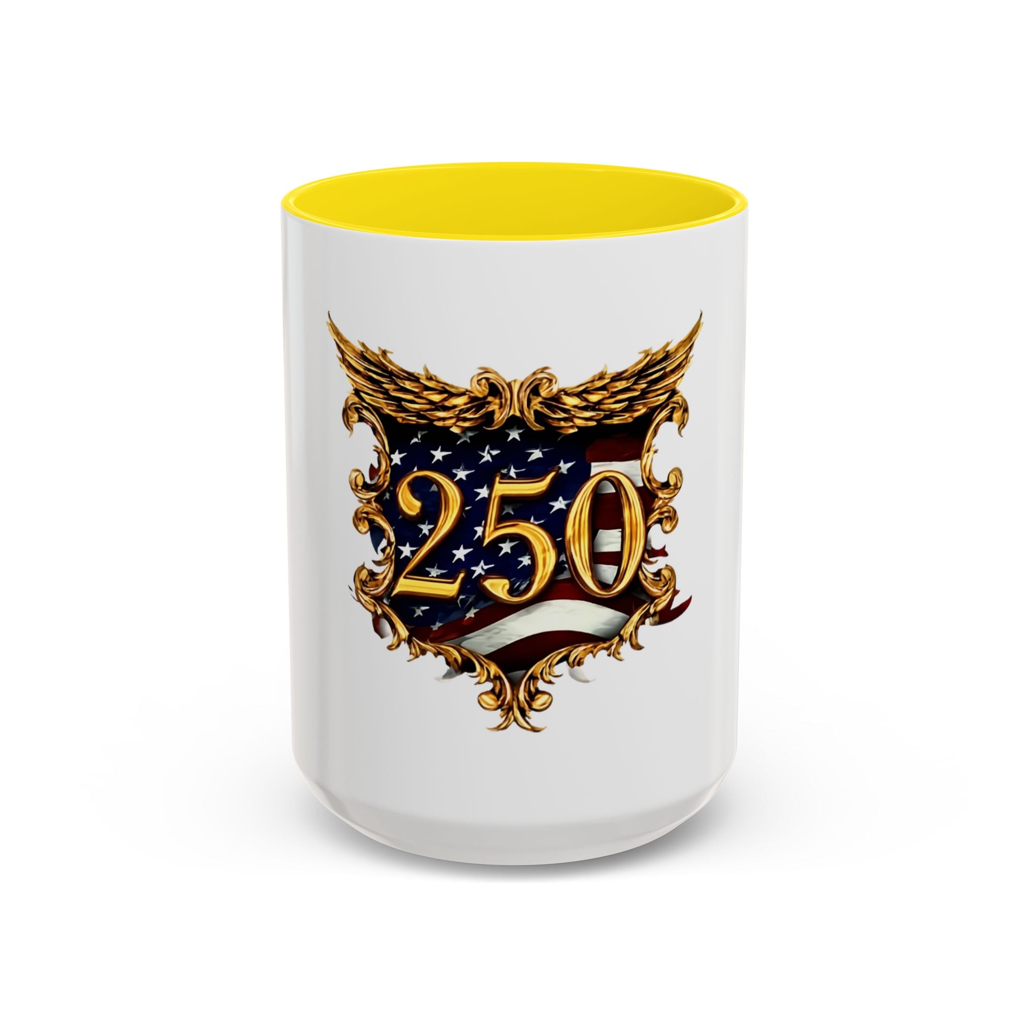 250th Anniversary American Flag Accent Coffee Mug — Patriotic 250th Year Anniversary Celebration Gift