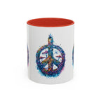 Psychedelic Mushroom Peace Sign Mug | Neon Tie-Dye Peace Script - 250 USA Celebration