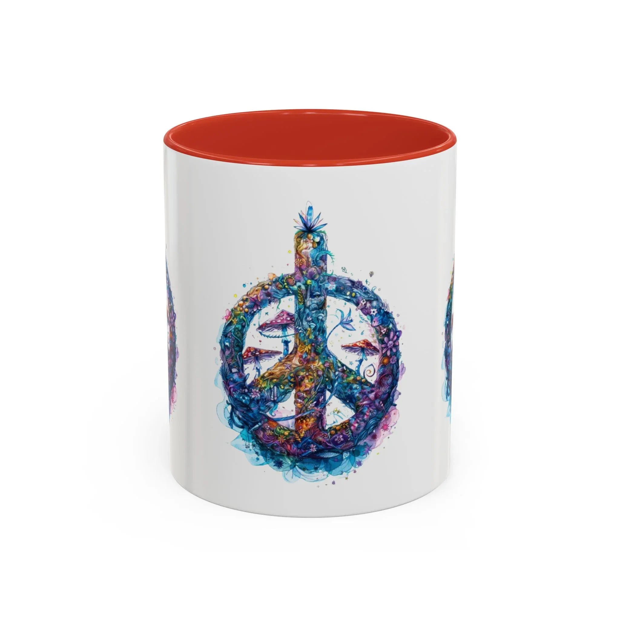 Psychedelic Mushroom Peace Sign Mug | Neon Tie-Dye Peace Script - 250 USA Celebration