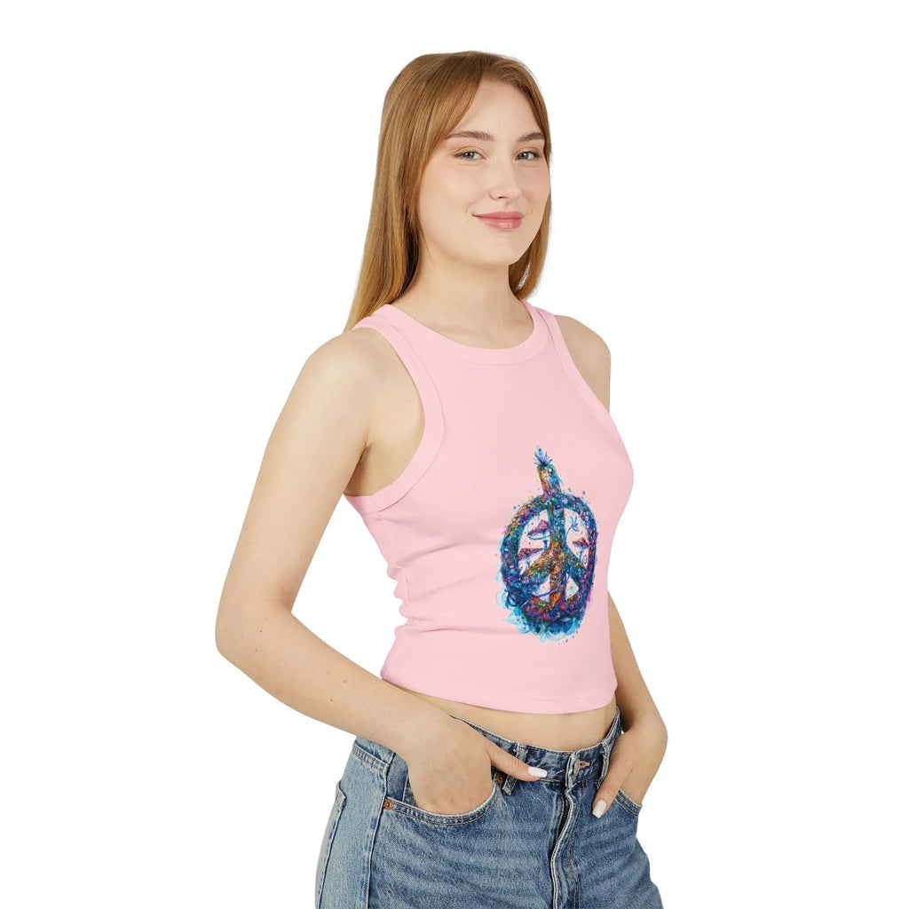 Watercolor Peace Sign Racer Tank Top | Tie Dye Boho Hippie - 250 USA Celebration