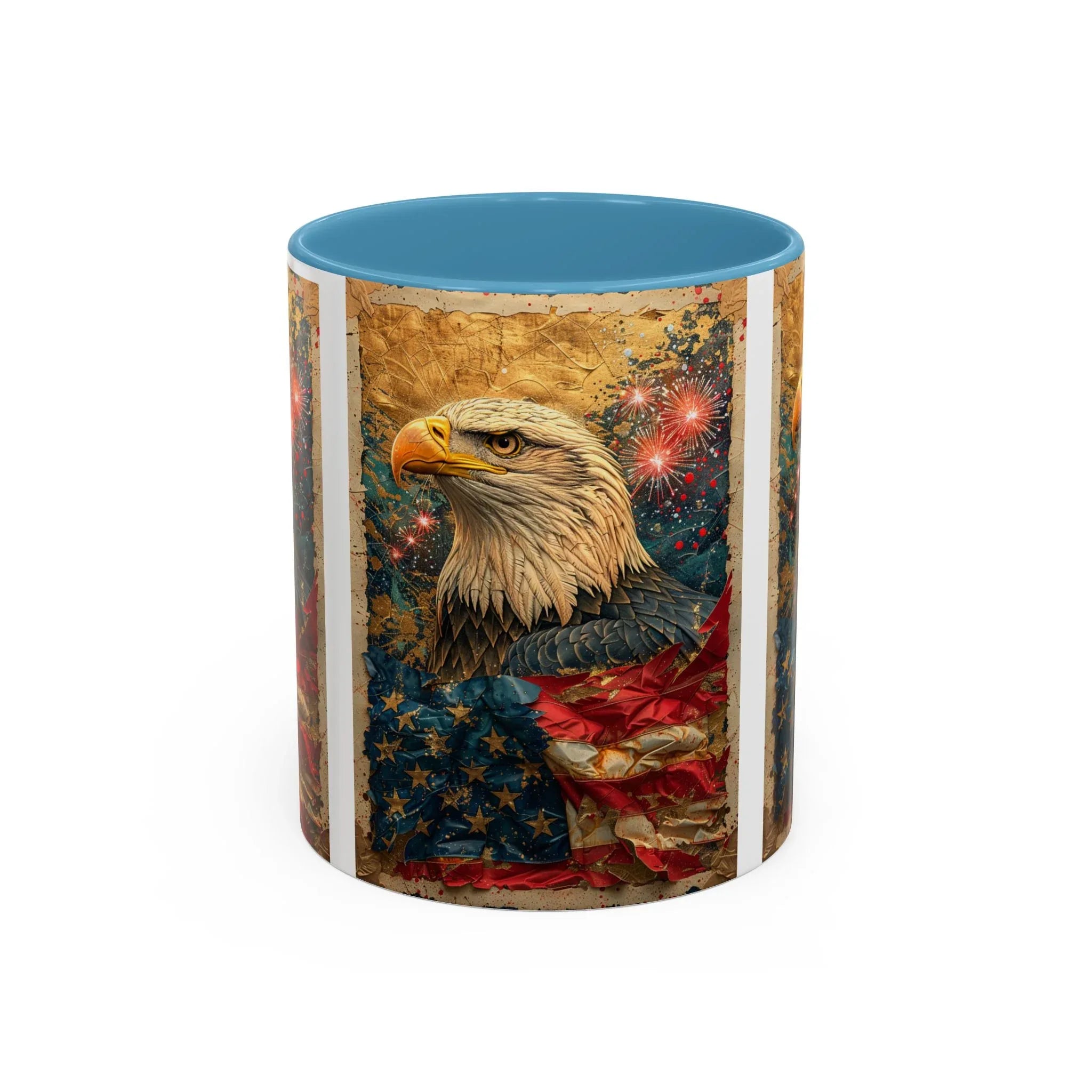 Bald Eagle with Tattered American Flag Coffee Mug | Fireworks Patriotic 11oz 15oz - 250 USA Celebration