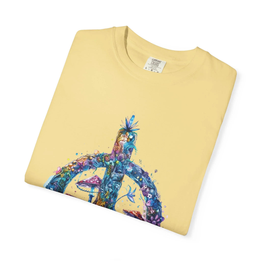 Psychedelic Mushroom Peace Sign T-Shirt | Neon Tie-Dye 60s Hippie Poster - 250 USA Celebration
