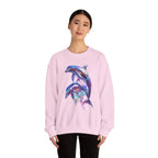 Iridescent Dolphin Trio Sweatshirt | Ocean Marine Animal Crewneck - 250 USA Celebration
