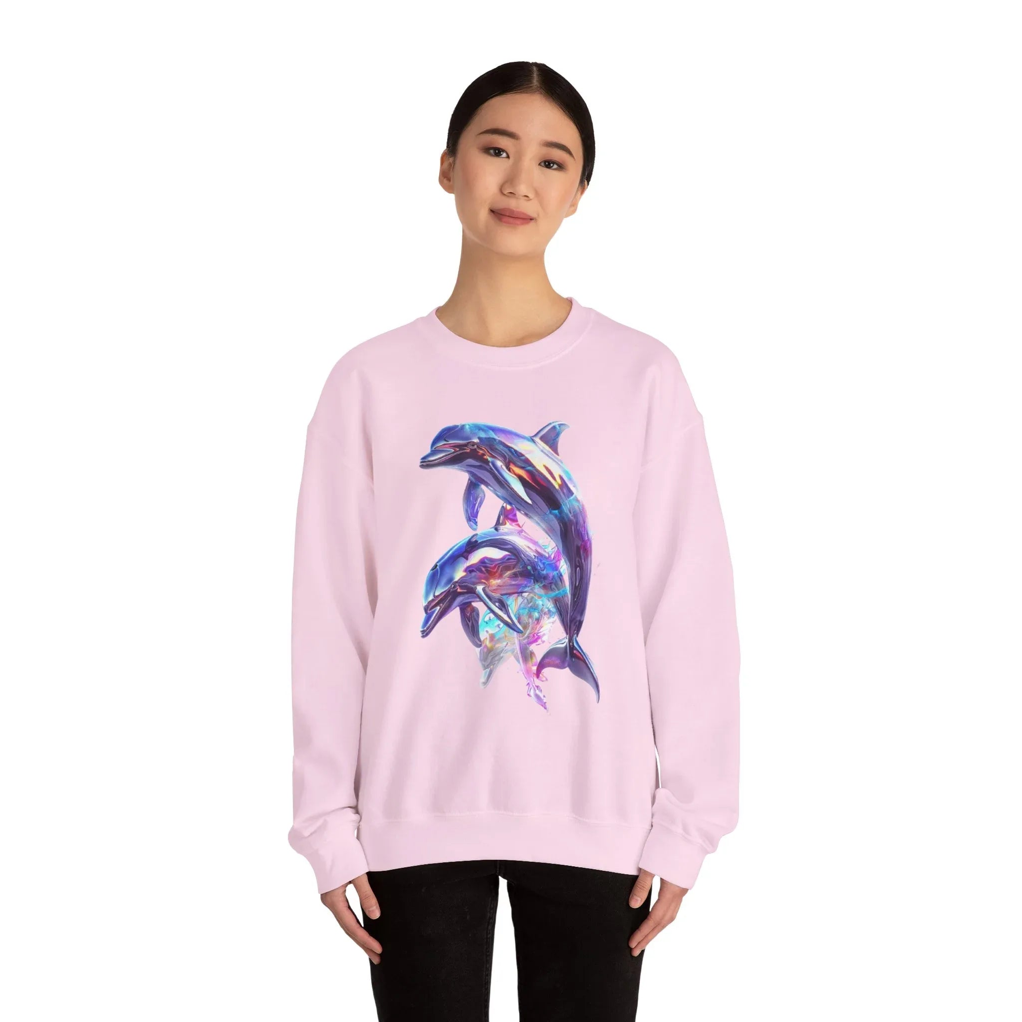 Iridescent Dolphin Trio Sweatshirt | Ocean Marine Animal Crewneck - 250 USA Celebration