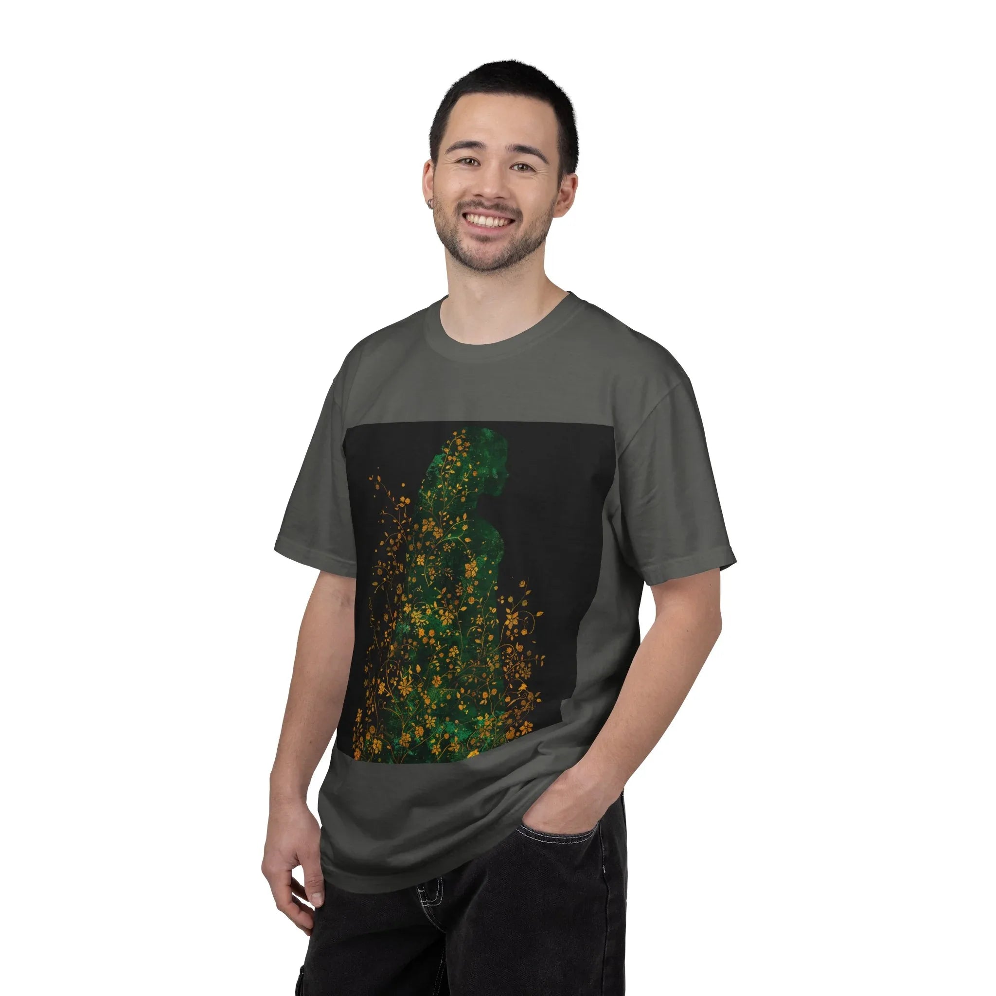 Green Floral Silhouette T-shirt | Botanical Sparkle Art abstract art t-shirt, women's, abstract graphic tee women, girls abstract shirt - 250 USA Celebration