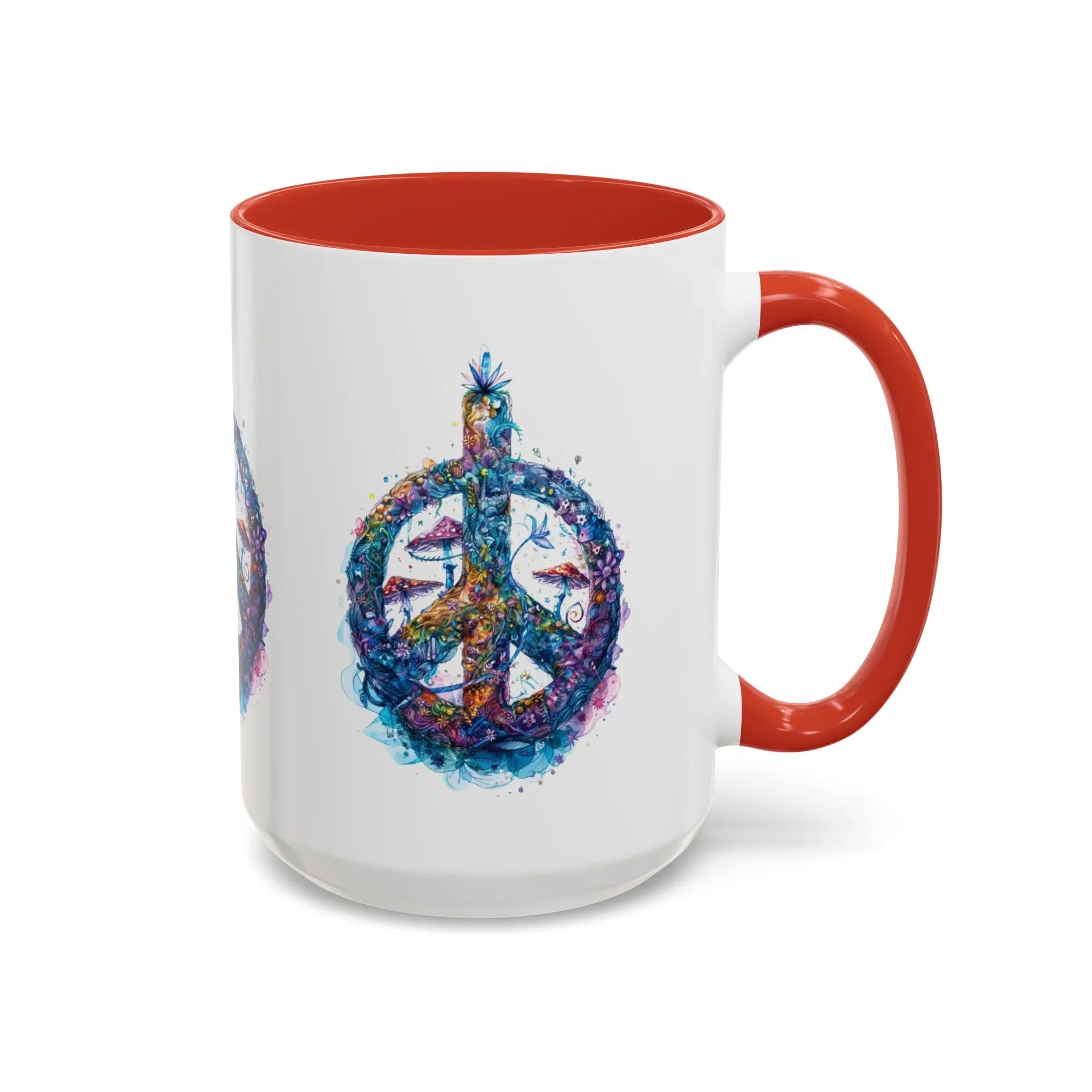 Psychedelic Mushroom Peace Sign Mug | Neon Tie-Dye Peace Script - 250 USA Celebration