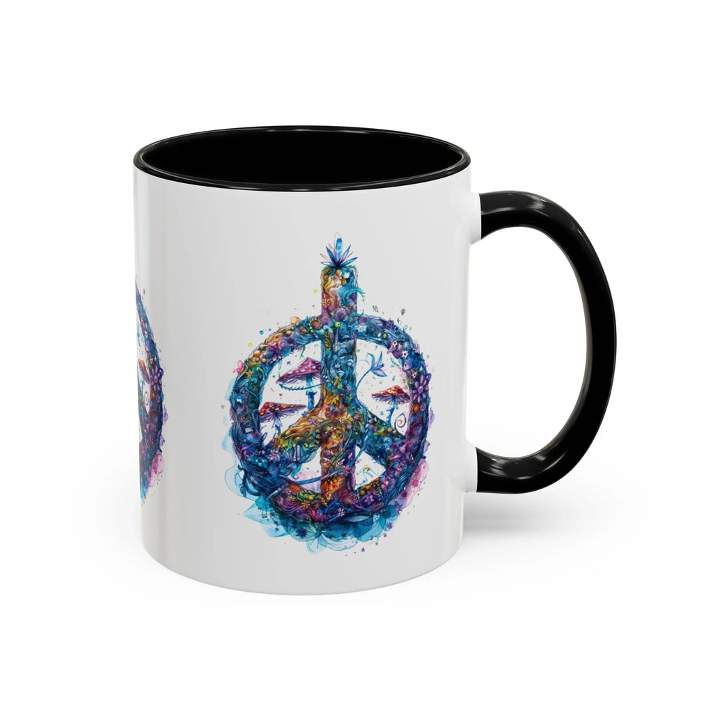 Psychedelic Mushroom Peace Sign Mug | Neon Tie-Dye Peace Script - 250 USA Celebration