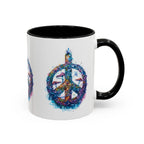Psychedelic Mushroom Peace Sign Mug | Neon Tie-Dye Peace Script - 250 USA Celebration