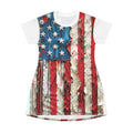 American Flag T-Shirt Dress — Distressed Patriotic Stars & Stripes AOP