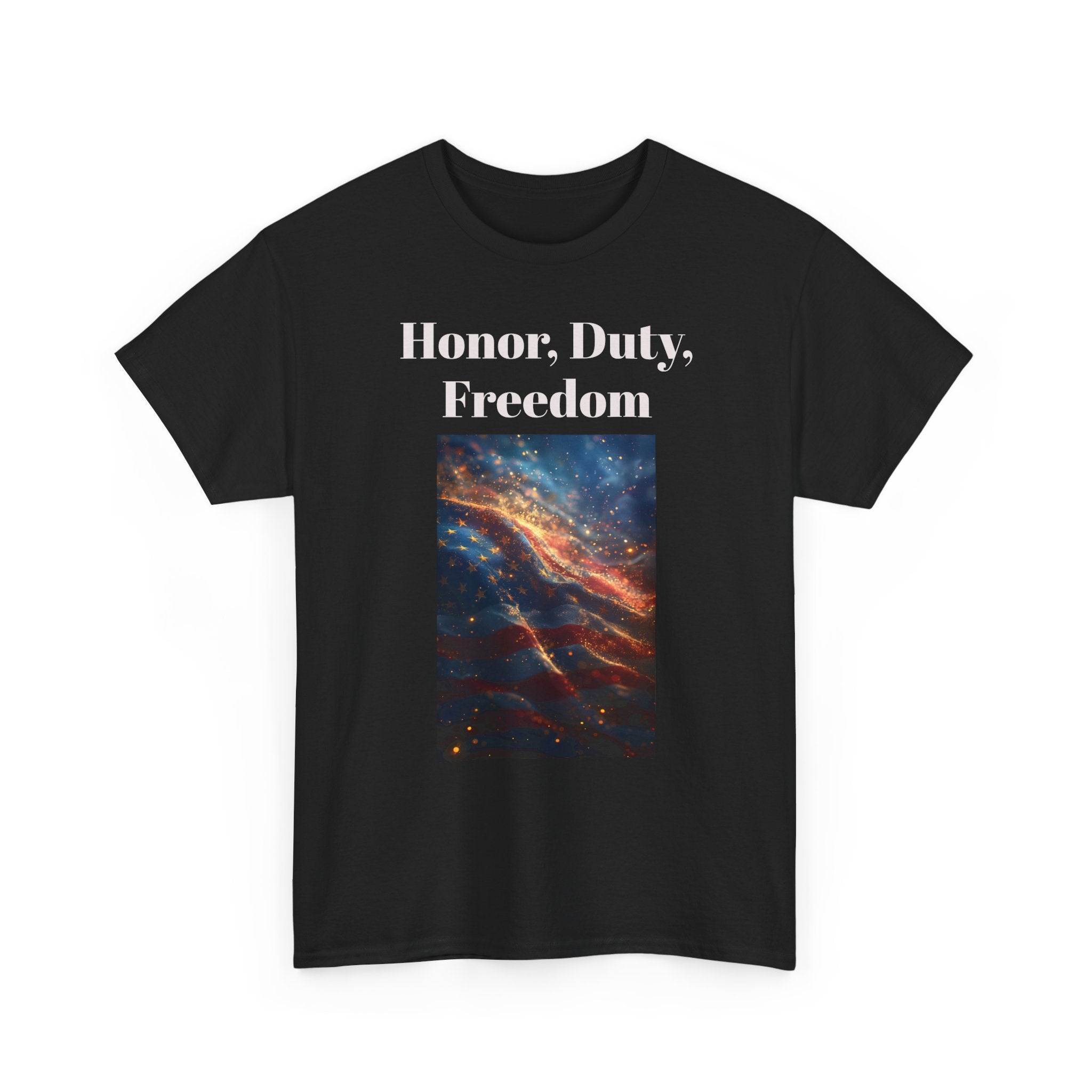 Honor, Duty, Freedom T-Shirt - Patriotic American Flag Galaxy Tee