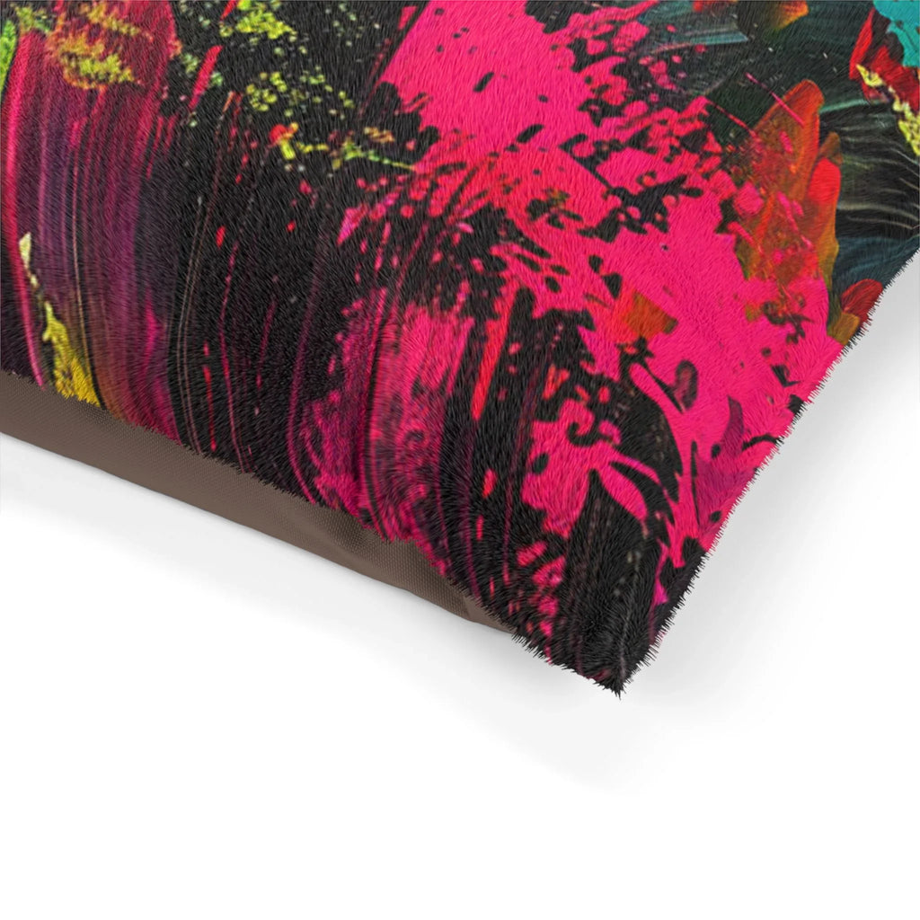 Neon Paint Splash Pet Bed | Abstract Colorful Brushstroke Dog Cushion - 250 USA Celebration