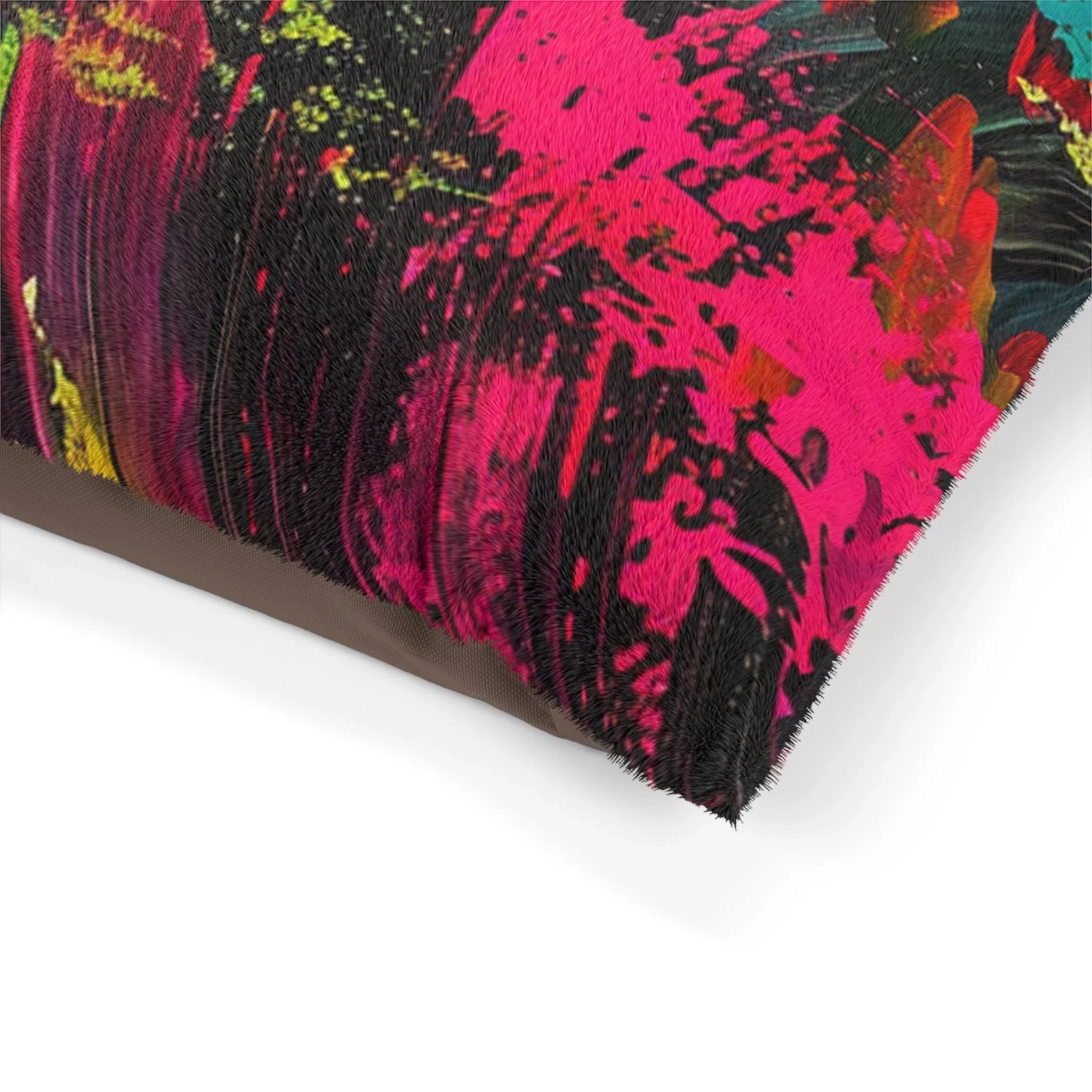 Neon Paint Splash Pet Bed | Abstract Colorful Brushstroke Dog Cushion - 250 USA Celebration