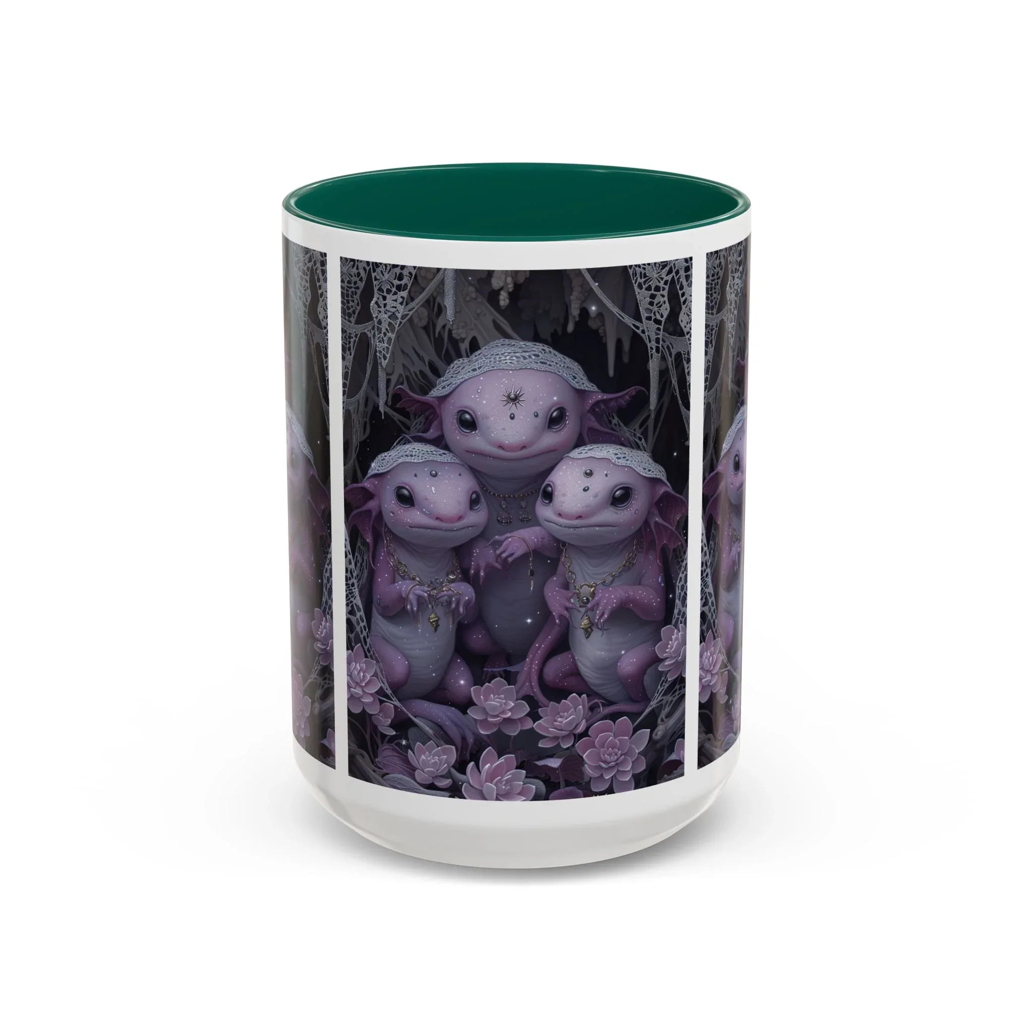 Purple Axolotl Trio Mug | Cute Amphibian Art Ceramic Coffee Cup - 250 USA Celebration