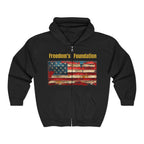 Still Standing Flag Zip Hoodie — "Freedom's Foundation" Vintage American Flag Full-Zip Hoodie
