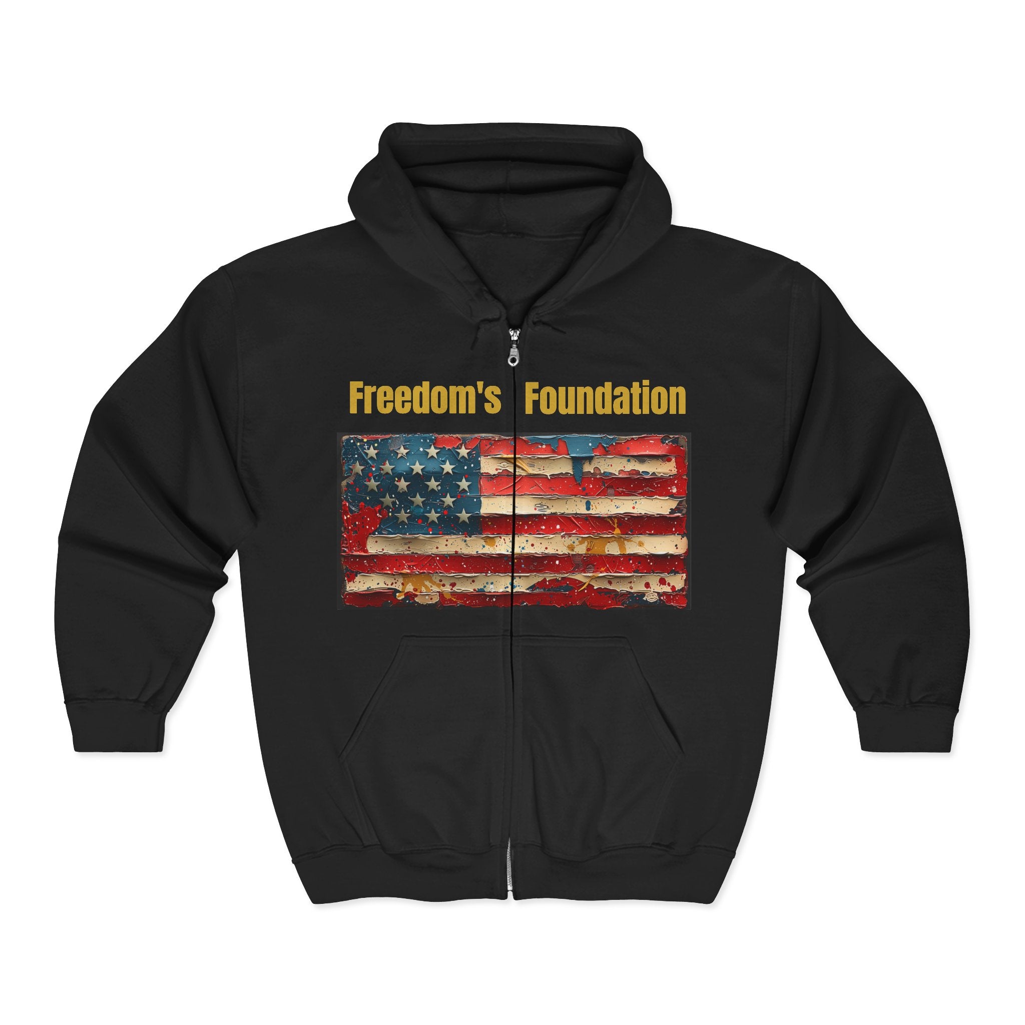Still Standing Flag Zip Hoodie — "Freedom's Foundation" Vintage American Flag Full-Zip Hoodie