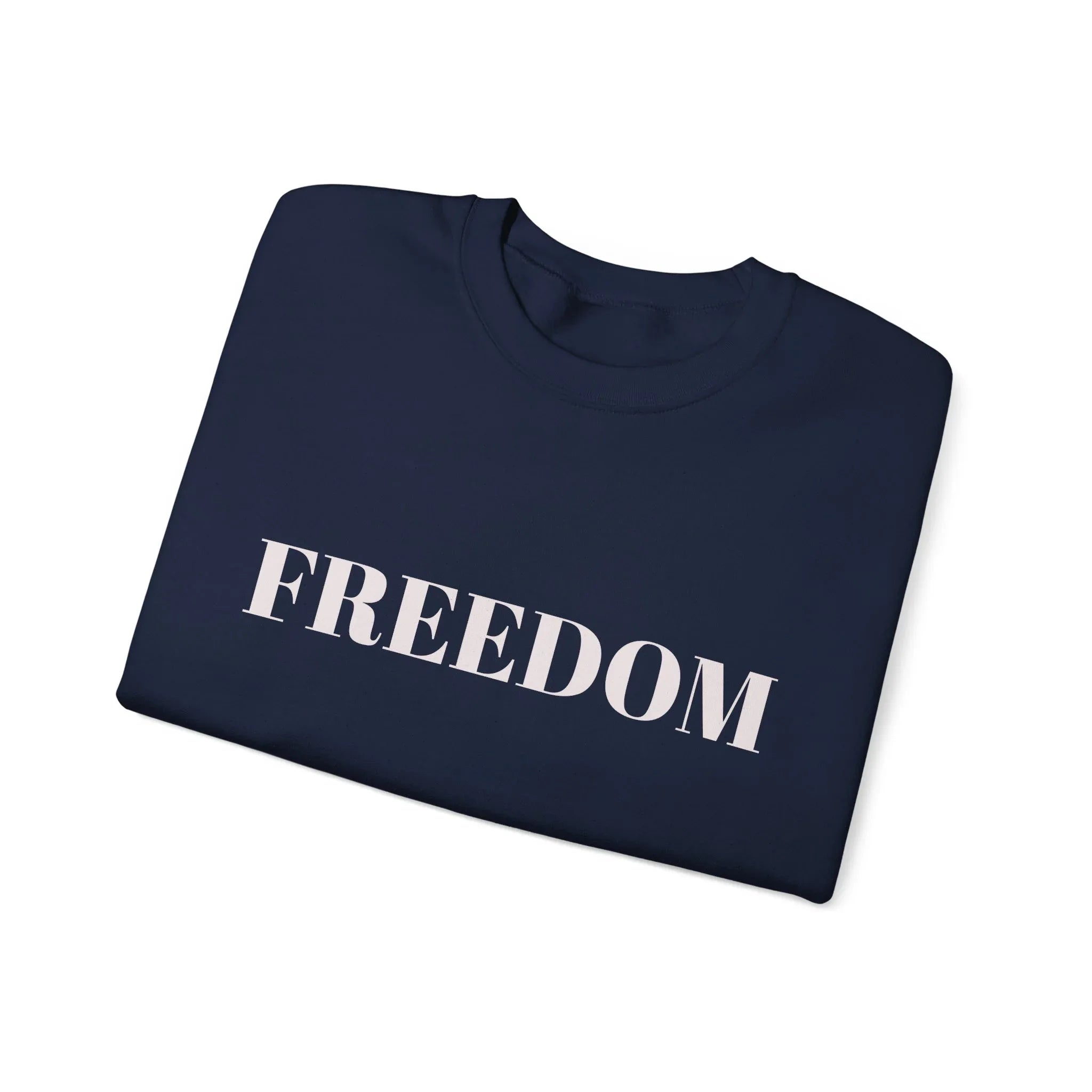 FREEDOM text Crewneck Sweatshirt | Bold Lettering, Minimalist Black Pullover - 250 USA Celebration