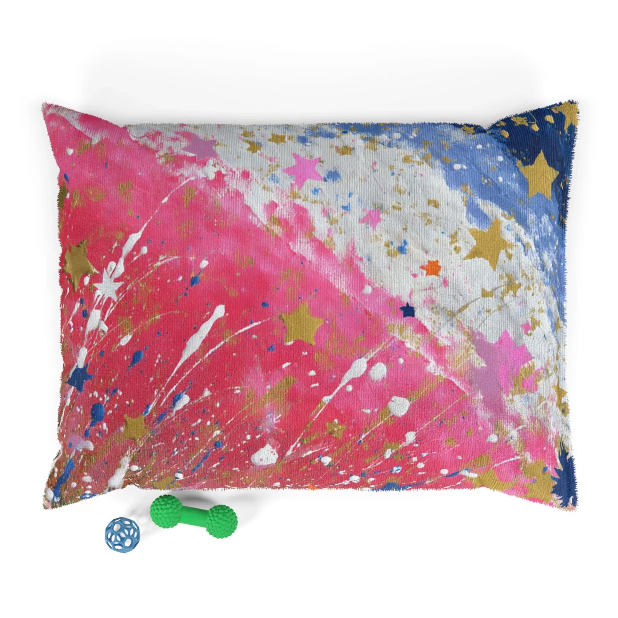 Gold Star Splash Pet Bed | Abstract Pink Blue Paint Splatter - 250 USA Celebration