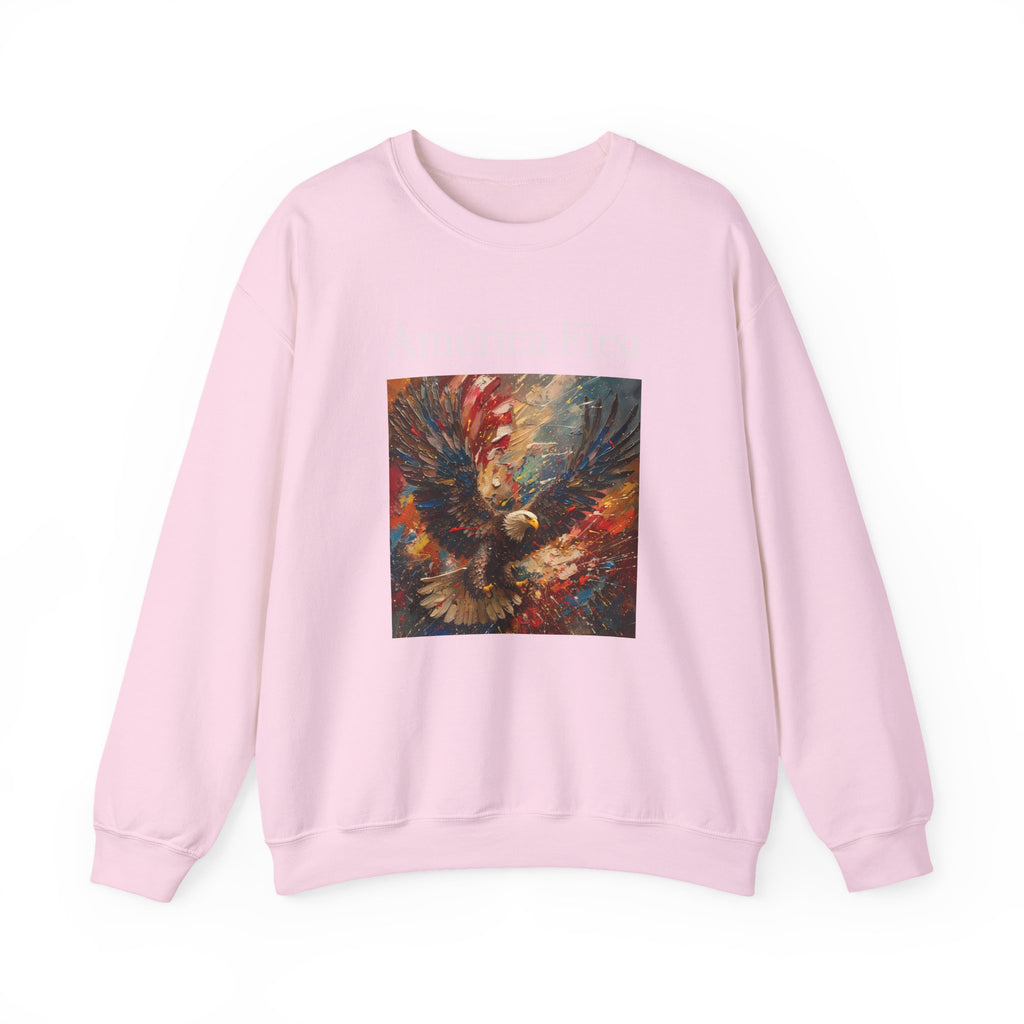 Patriotic Sweatshirt, American Eagle with America First Headline, USA Pullover Jumper, Fourth of July Gift, Political Statement Top, Unisex