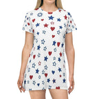Patriotic Stars And Hearts American Flag T-Shirt Dress