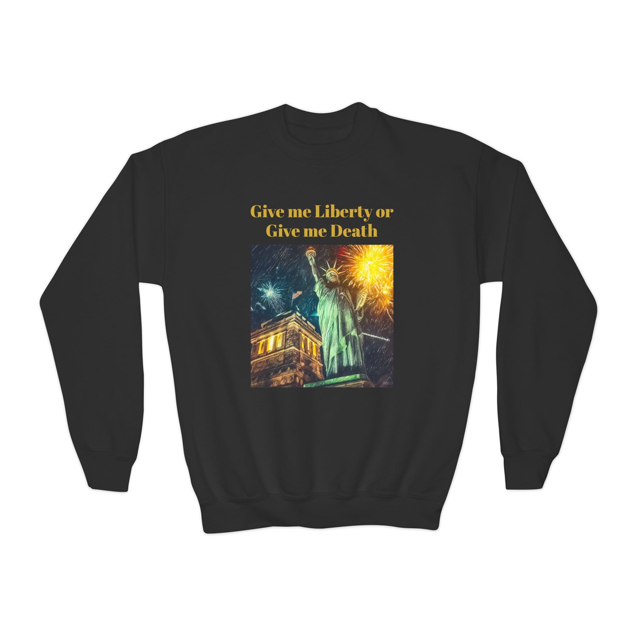 Liberty or Death Crewneck Sweatshirt — Statue of Liberty Fireworks Graphic