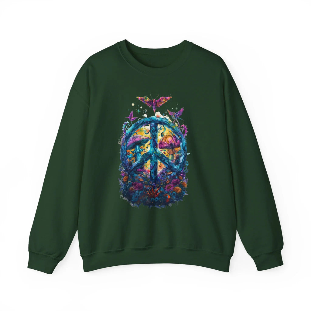 Psychedelic Mushroom Peace Sign Crewneck Sweatshirt | 60s Hippie Tie-Dye - 250 USA Celebration