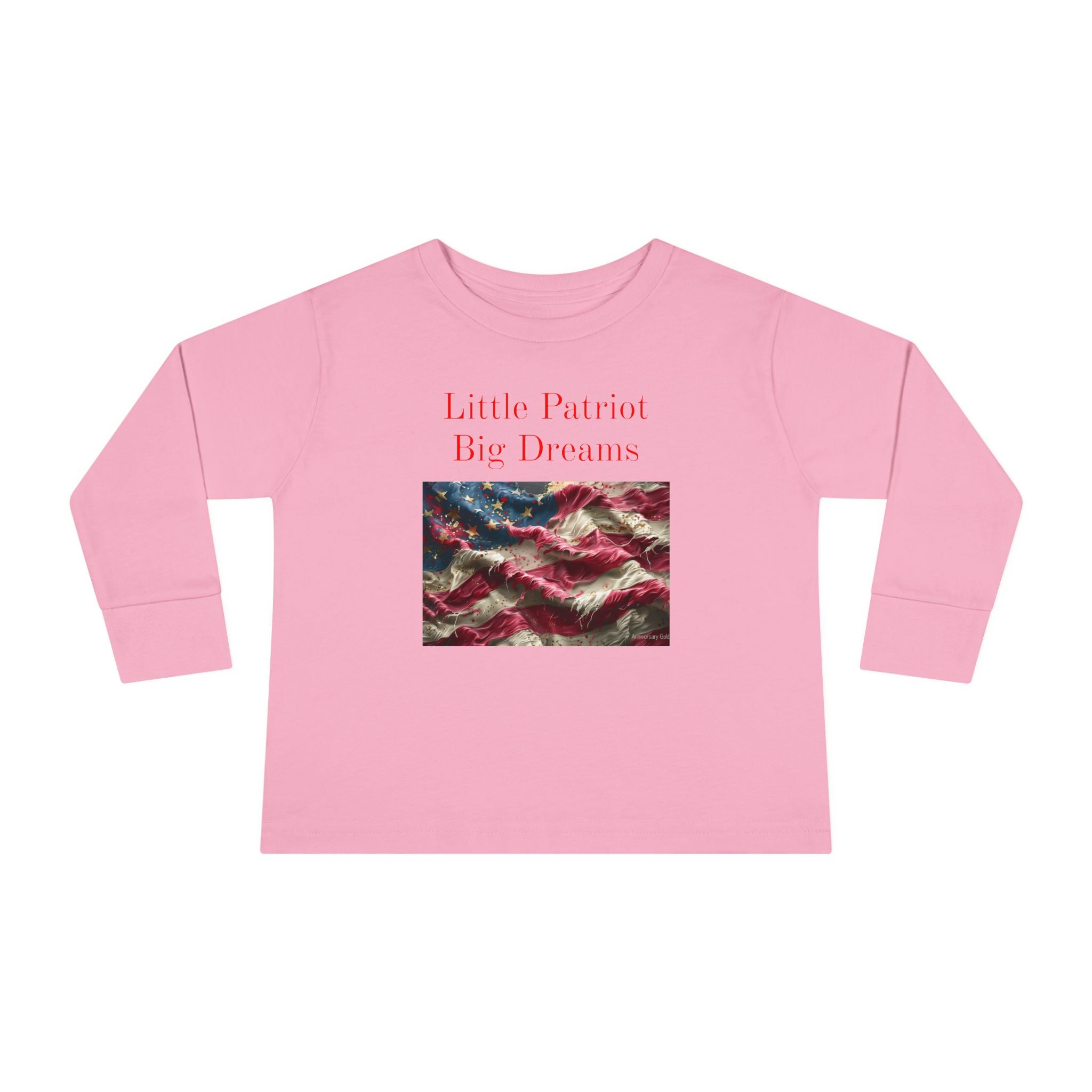 Toddler Long Sleeve Tee — "Little Patriot Big Dreams" American Flag Graphic