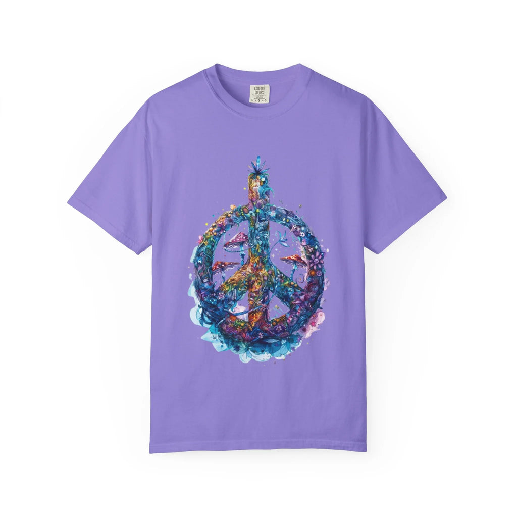 Psychedelic Mushroom Peace Sign T-Shirt | Neon Tie-Dye 60s Hippie Poster - 250 USA Celebration