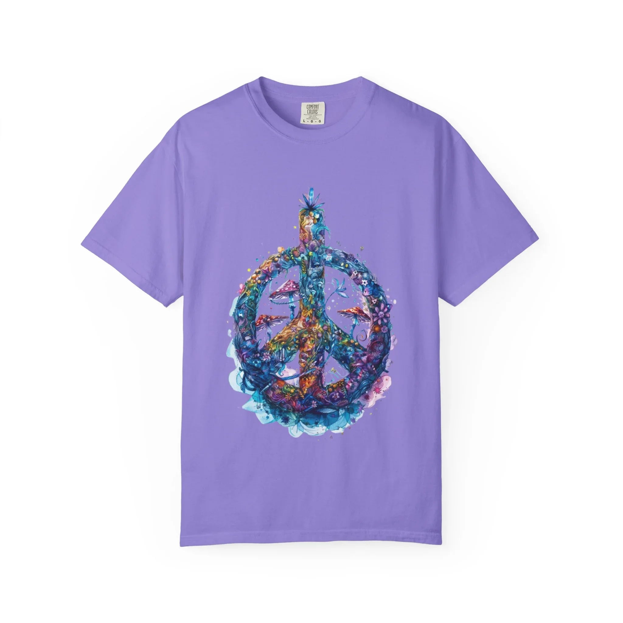 Psychedelic Mushroom Peace Sign T-Shirt | Neon Tie-Dye 60s Hippie Poster - 250 USA Celebration