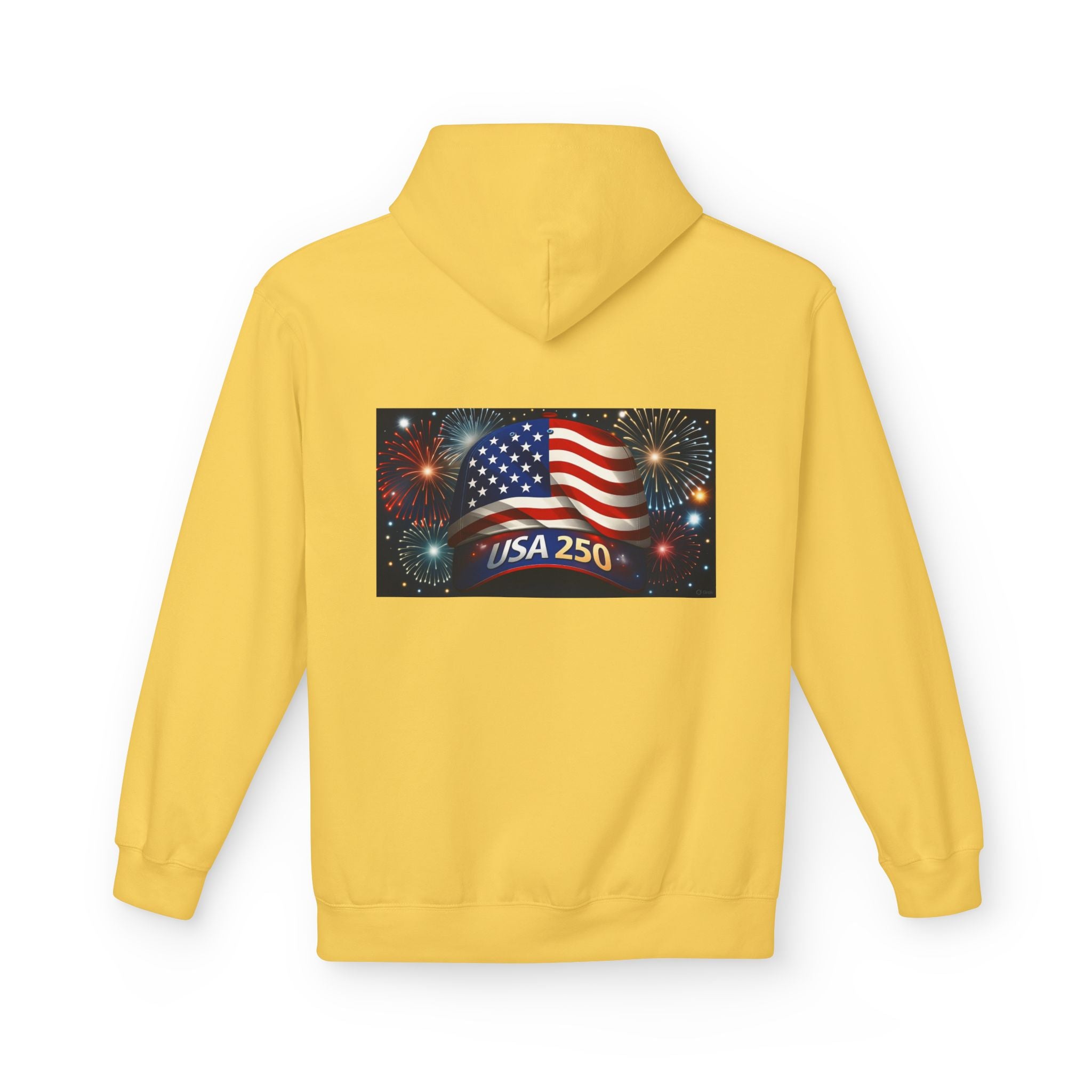 USA 250 Patriotic Hoodie with American Flag & Fireworks