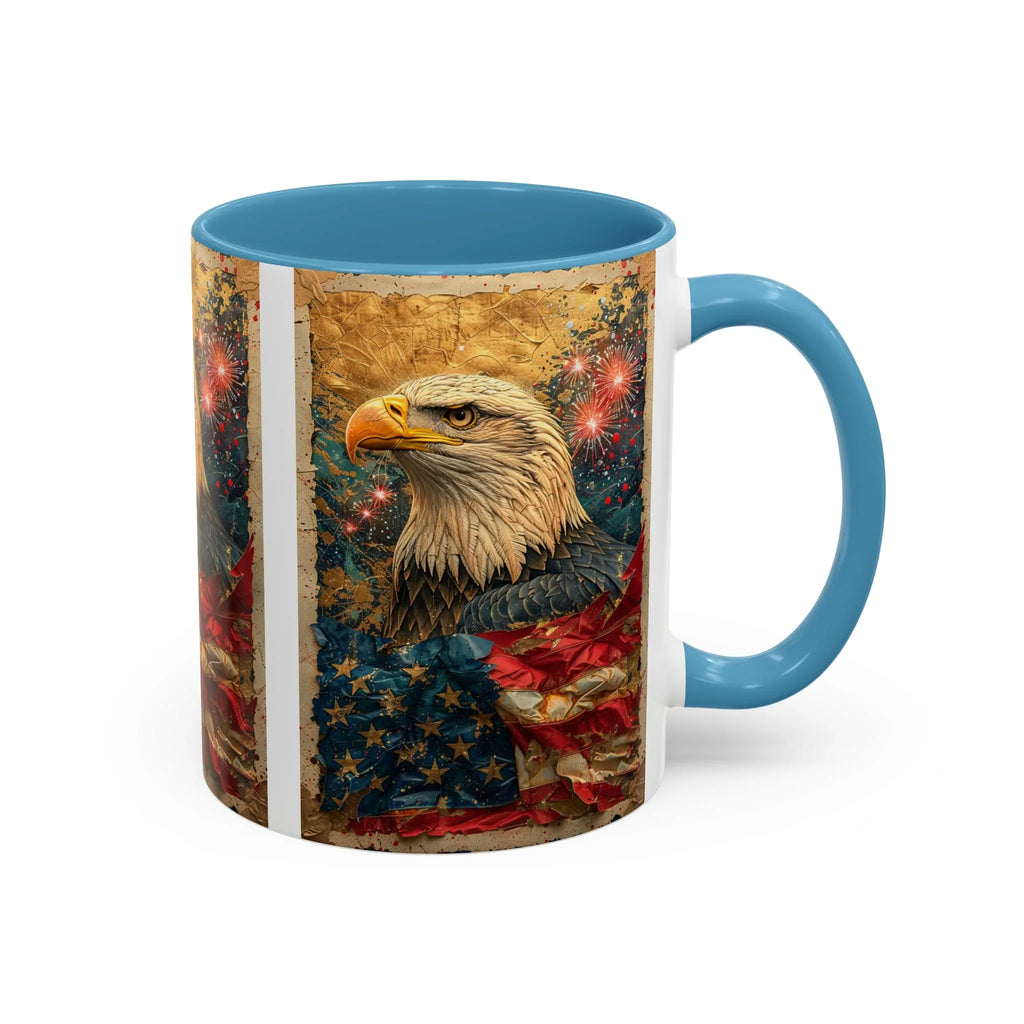 Bald Eagle with Tattered American Flag Coffee Mug | Fireworks Patriotic 11oz 15oz - 250 USA Celebration