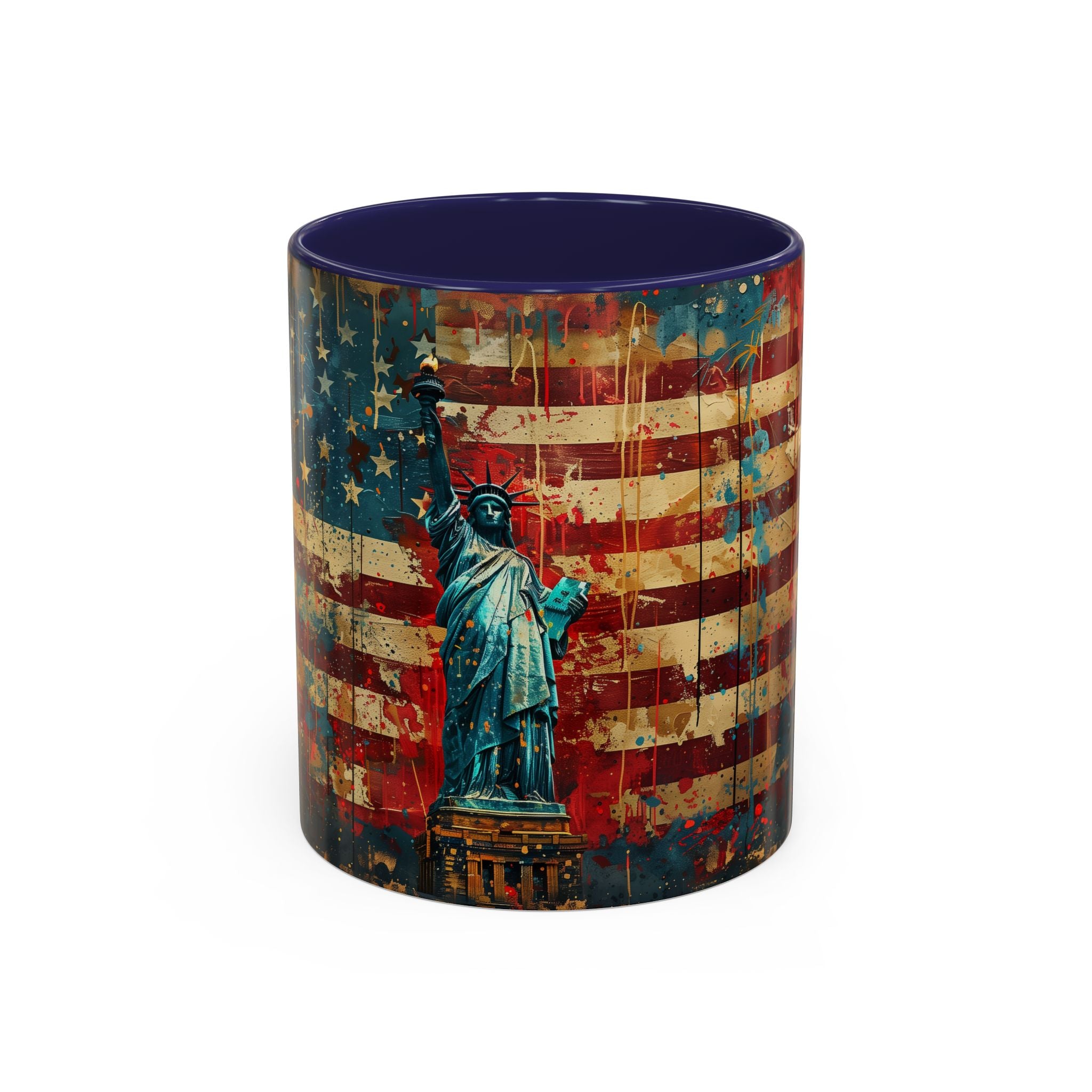 Liberty Statue American Flag Coffee Mug — Patriotic Vintage Accent Mug (11/15oz)