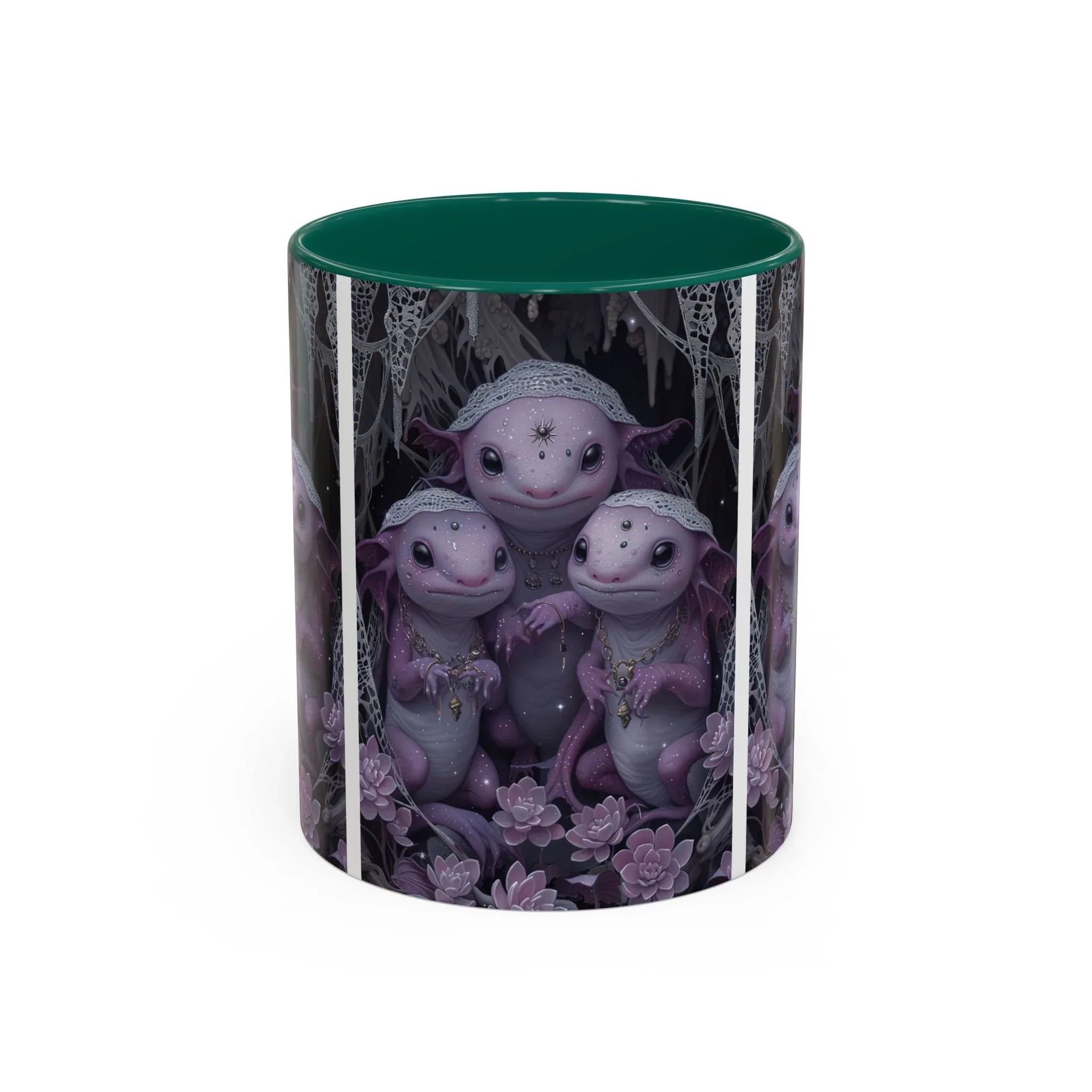 Purple Axolotl Trio Mug | Cute Amphibian Art Ceramic Coffee Cup - 250 USA Celebration