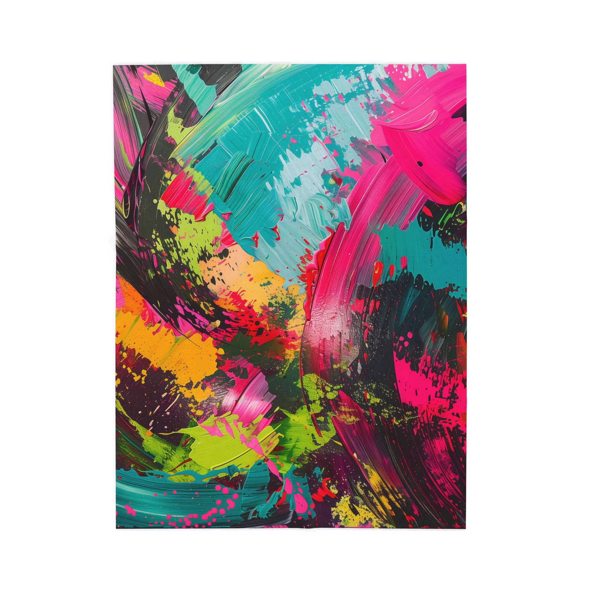 Abstract Neon Brushstroke Velveteen Plush Blanket — Vibrant Colorful Throw for Home, Dorm & Gifts