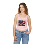 American Flag Ruffled Crop Tank Top – Patriotic Women's Spaghetti Strap Top