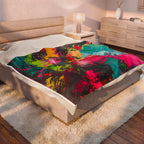 Abstract Neon Brushstroke Velveteen Plush Blanket — Vibrant Colorful Throw for Home, Dorm & Gifts