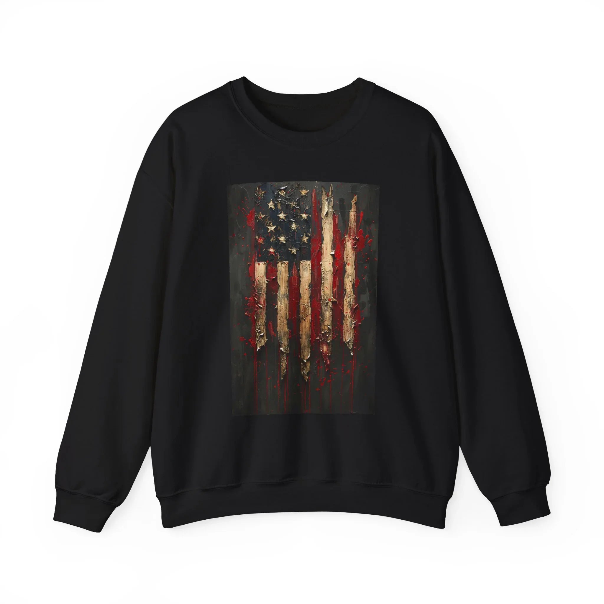 Distressed American Flag Crewneck Sweatshirt | Grunge Patriotic Design - 250 USA Celebration