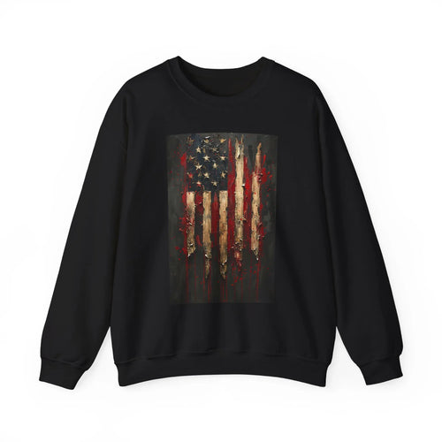 Distressed American Flag Crewneck Sweatshirt | Grunge Patriotic Design - 250 USA Celebration