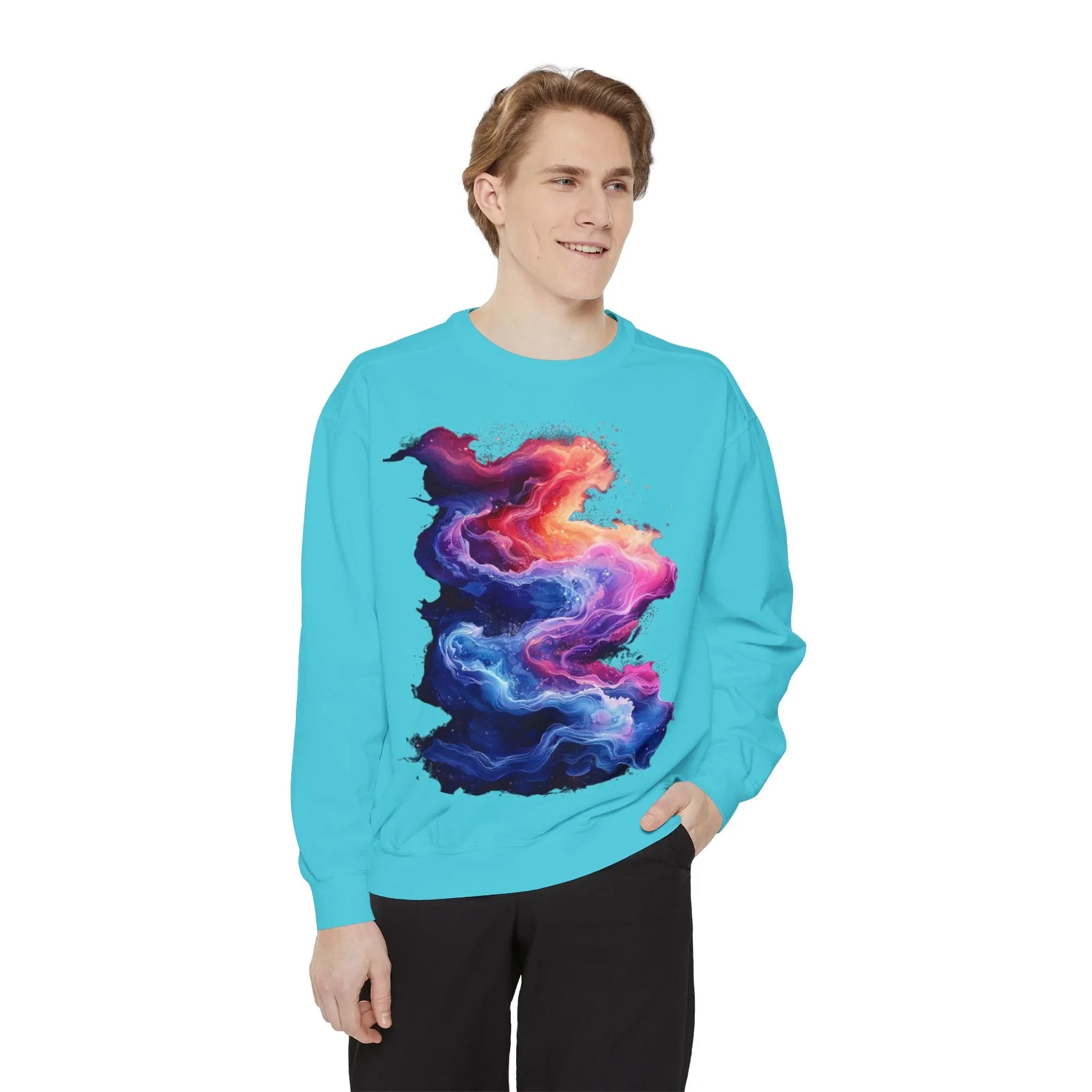 Hyper Bloom Fracture: Psychedelic tee with shattering florals in electric turquoise & magenta flares. Unisex trippy festival flair! - 250 USA Celebration