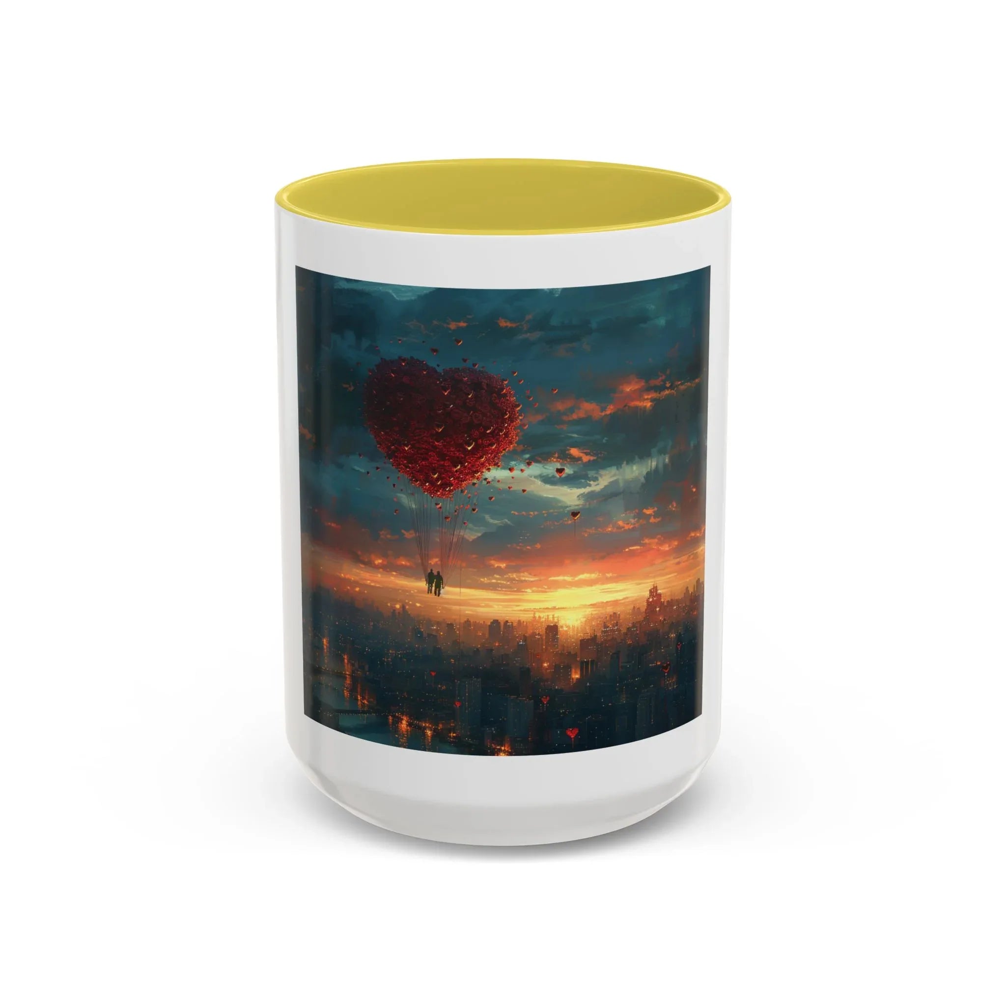 Romantic Sunset Heart Mug, Colorful Coffee Cup, Perfect Gift Couples, Home Decor, Coffee Lover Delight, Valentine's Day Women's Merchandise - 250 USA Celebration