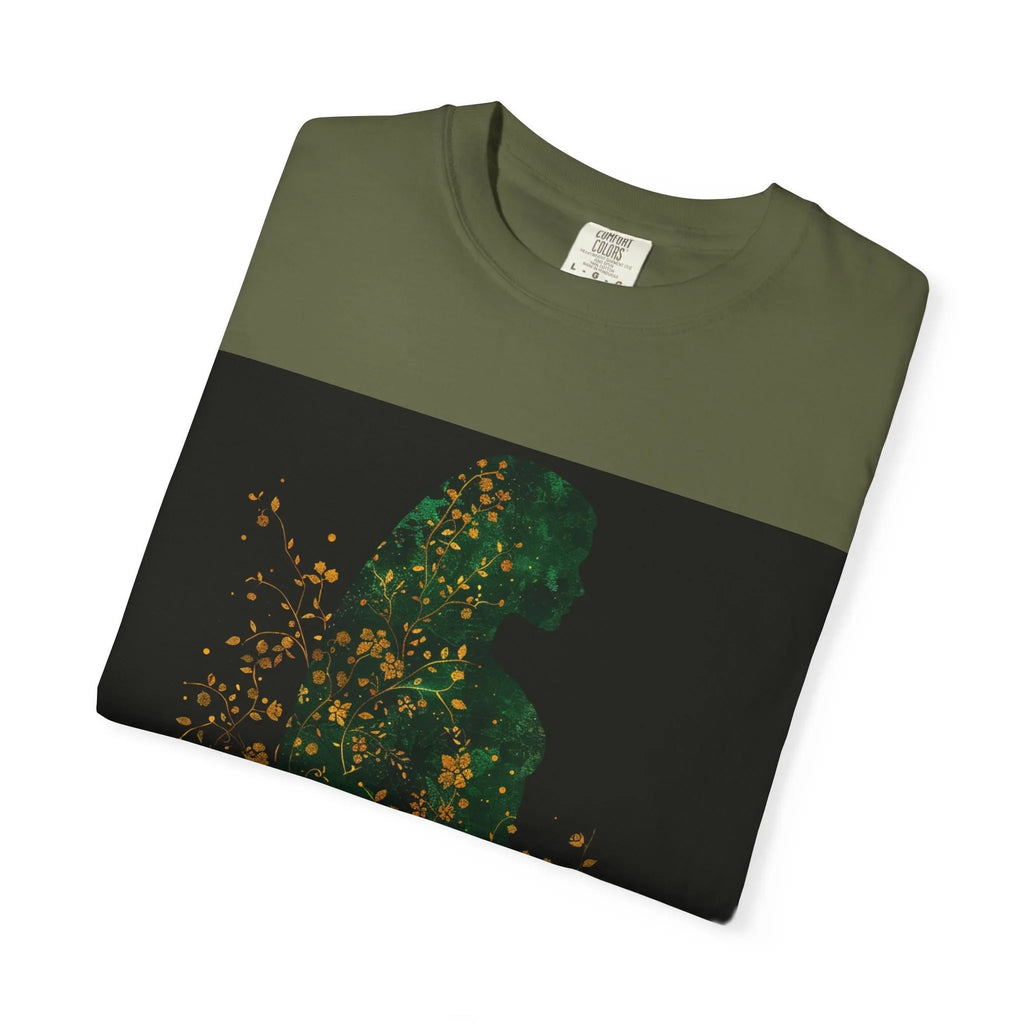 Green Floral Silhouette T-shirt | Botanical Sparkle Art abstract art t-shirt, women's, abstract graphic tee women, girls abstract shirt - 250 USA Celebration