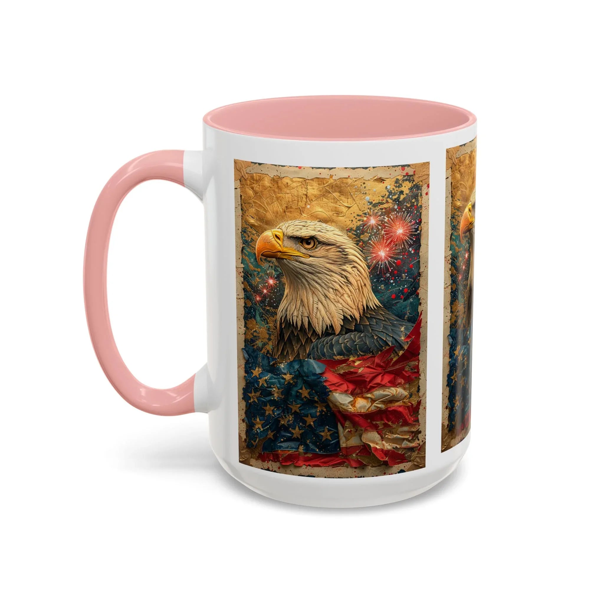 Bald Eagle with Tattered American Flag Coffee Mug | Fireworks Patriotic 11oz 15oz - 250 USA Celebration