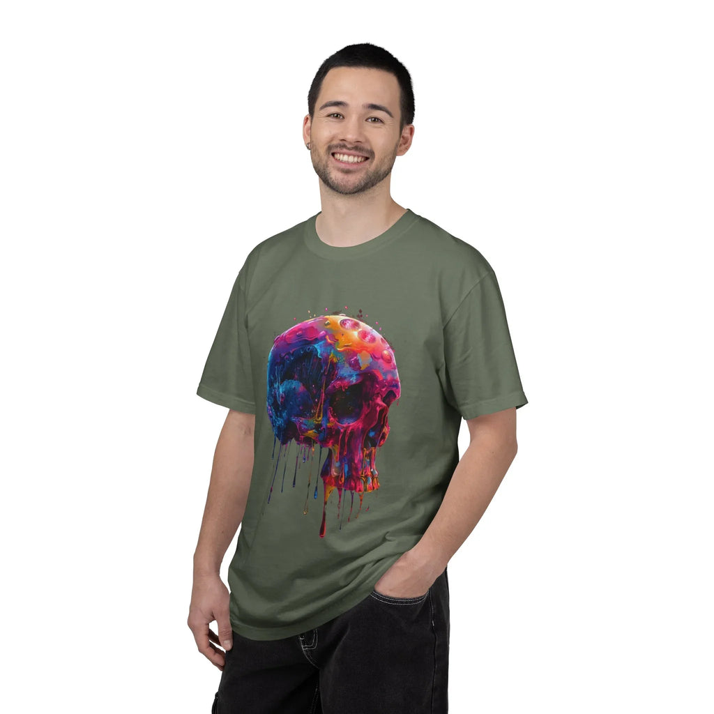 Colorful Drip Skull T-shirt | Watercolor Skull Shirt, Artistic Gothic Tee - 250 USA Celebration