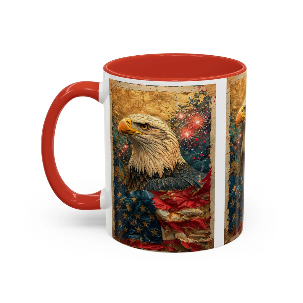 Bald Eagle with Tattered American Flag Coffee Mug | Fireworks Patriotic 11oz 15oz - 250 USA Celebration