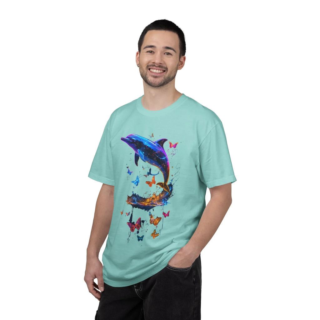 Colorful Dolphin Splash with Butterflies T-Shirt | Ocean Animal Tee - 250 USA Celebration